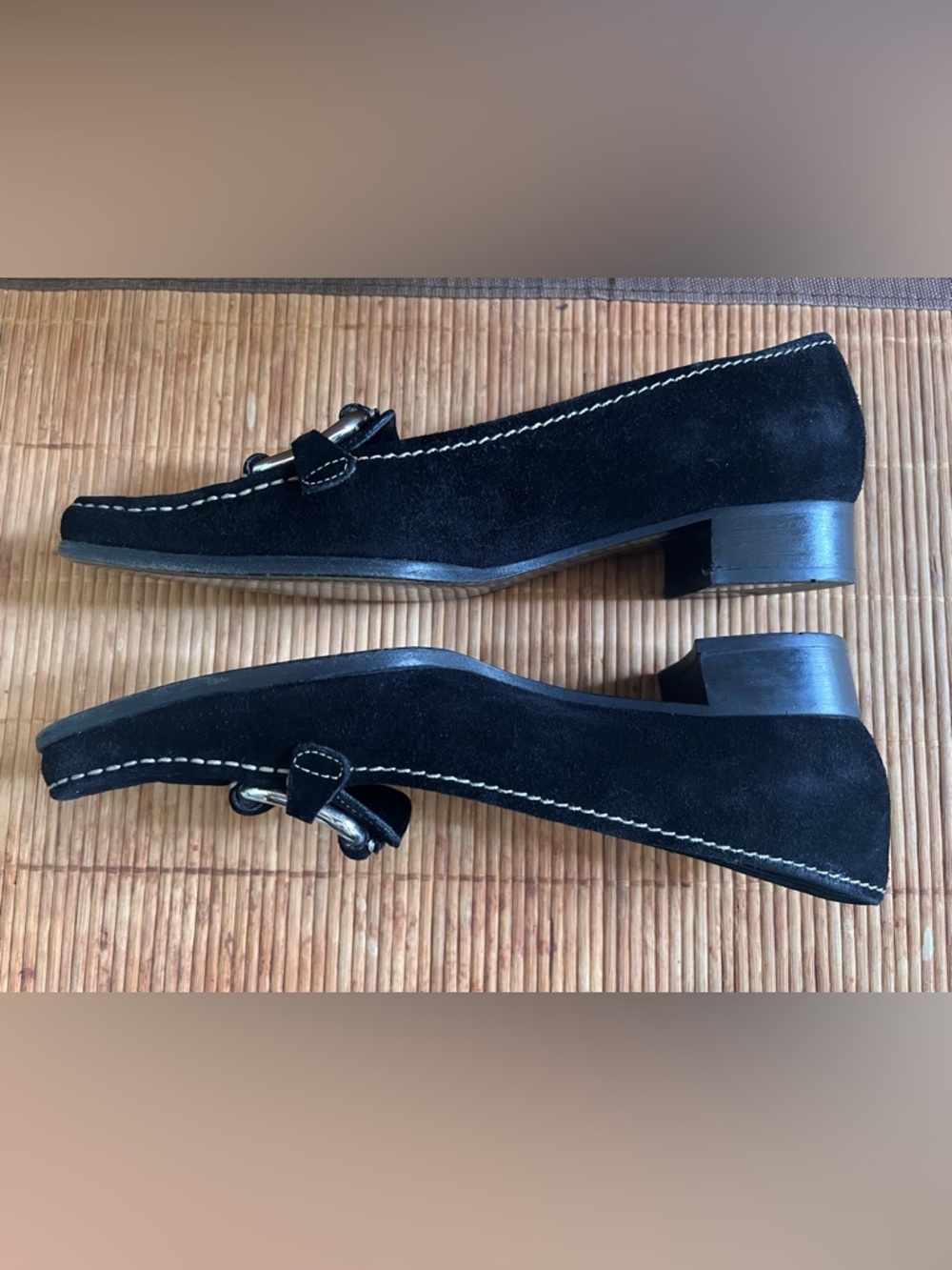 Prada Black Suede Loafers With Silver Tone Buckle Contrast Stitching Sz 36 Italy - Picture 6 of 16